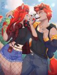  anthro birthmark blep boop bottomwear brother_(lore) brother_and_sister_(lore) canid canine canis clothing crop_top denim denim_bottomwear denim_clothing dessert duo eyewear family female fishnet_clothing fishnet_legwear food hi_res hotpants ice_cream ice_cream_cone jacket jeans katerezonate legwear male mammal markings michael_thumpings_(darkflamewolf) nina_thumpings_(darkflamewolf) nose_boop outside pants shirt shorts sibling_(lore) sister_(lore) smile sunglasses sunny tongue tongue_out topwear twins_(lore) wolf 