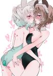  2girls absurdres acedia animal_ears ass blue_eyes blush breasts brown_hair cleavage collar densetsu.exe detached_collar eye_contact gradient_hair green_eyes green_hair green_leotard heart_pasties highres indie_virtual_youtuber kiss large_breasts leotard lipstick_mark lipstick_mark_on_ass lipstick_mark_on_face looking_at_another maid_headdress mint_fantome mole mole_on_ass multicolored_hair multiple_girls nimi_nightmare open_mouth pasties playboy_bunny pussy_juice rabbit_ears short_hair short_twintails tapir_ears tapir_girl thighs tongue tongue_out twintails virtual_youtuber white_collar white_hair yuri 