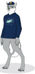  2021 anthro biped black_nose blue_clothing blue_eyes blue_hat blue_headwear blue_sweater blue_topwear bottomless canid canine canis clothed clothing digital_drawing_(artwork) digital_media_(artwork) eyebrows front_view full-length_portrait fur grey_body grey_eyebrows grey_fur hat headgear headwear inner_ear_fluff looking_at_viewer male mammal mascot obuda_university portrait shirt simple_background smile solo standing sweater topwear tuft unknown_artist white_background wolf 