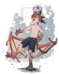  1boy ball blush child dragon_boy dragon_claw dragon_ears dragon_horns dragon_tail dragon_wings fewer_digits furry furry_male horns looking_up male_focus monster_boy mullmull02 navel no_nipples open_mouth original pointy_ears scales shorts soccer_ball solo tail taras-kun_(mullmull02) topless_male wings 