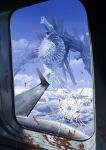  aircraft airplane ak-47 assault_rifle blood blue_sky chainsaw_man cloud demon flying gun gun_devil_(chainsaw_man) highres kalashnikov_rifle kuthi0510 open_mouth rifle sky weapon 