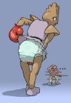 2010 ambiguous_gender anthro biped black_sclera blush boxing_gloves clean_diaper clothed clothing crackajackin diaper digital_media_(artwork) duo ellipsis embarrassed fighting_ring generation_1_pokemon handwear hitmonchan hitmonlee humanoid humiliation nintendo one_eye_closed pokemon pokemon_(species) rear_view simple_background solo_focus
