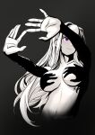  1girl \||/ arms_up artist_name black_background blush breasts commentary convenient_censoring doki_doki_literature_club double_\||/ hand_shadow_covering_breasts_(meme) highres jason_viera large_breasts long_hair meme navel no_nipples nude open_hands outstretched_arms purple_eyes shadow shadow_censor shadow_puppet solo spread_fingers topless_female twitter_username upper_body yuri_(doki_doki_literature_club) 