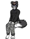  2016 anthro blue_eyes border_collie brown_hair canid canine canis collie curled_tail dipstick_tail domestic_dog eyewear fleurfurr folded_ears glasses hair herding_dog jaxxy_fur male mammal multicolored_tail pastoral_dog ring sheepdog sitting solo wedding 
