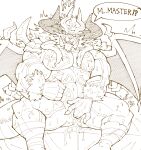 1boy ^^^ abs bara biceps commentary_request cuntboy dragalia_lost dragon_boy dragon_horns dragon_wings english_text fangs fingering furry furry_male highres horns looking_at_viewer male_focus mixed-language_commentary muscular muscular_male navel nipples open_mouth pectorals sitting speech_bubble surprised sweat thor_(dragalia_lost) urakata5x wide-eyed wings 