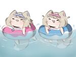  2girls :3 =_= animal_collar animal_ears bandaid bandaid_hair_ornament chibi chibi_only closed_eyes collar commentary dog_ears dog_girl dog_tail facing_viewer fake_animal_ears full_body fuwawa_abyssgard hair_ornament hairclip hololive hololive_english innertube mococo_abyssgard multiple_girls mumumrt open_mouth parallel_hairclips partially_underwater_shot siblings sisters splashing swim_ring swimming tail twins water white_background x_hair_ornament 