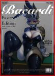 2025 anthro bacardi_(muart242) barcode big_breasts black_body black_boots black_clothing black_footwear black_fur black_leotard boots border bow_tie breasts bunny_costume character_name cheek_tuft chest_tuft choker clothing costume countershade_torso countershading cover domestic_cat easter english_text eyelashes eyeshadow facial_tuft fake_ears fake_rabbit_ears felid feline felis female footwear fur gloves handwear hi_res holidays inner_ear_fluff jewelry legwear leotard looking_at_viewer magazine_cover makeup mammal mo_dododododo necklace platform_boots platform_footwear purple_eyeshadow raised_leg red_border shirt_collar shirt_cuffs shoes sitting smile solo spread_legs spreading tail tail_around_leg text thick_thighs thigh_boots thigh_highs tuft waist_belt white_clothing white_gloves white_handwear yellow_eyes