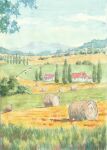  commentary_request day field hay_bale highres italy landscape mountainous_horizon no_humans original outdoors painting_(medium) paruperu real_world_location road rural scenery sky traditional_media tree watercolor_(medium) 