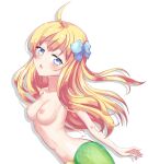  accessory apode bedroom_eyes blonde_hair blush breasts clothed clothing draconcopode female green_body green_scales hair hair_accessory hair_bow hair_ribbon hands_behind_back hi_res humanoid jashin-chan jashin-chan_dropkick lamia legless long_hair looking_at_viewer lying monster_girl_(genre) narrowed_eyes navel nipples on_side open_mouth reptile ribbons scales scalie seductive serpentine simple_background small_breasts snake solo split_form topless unknown_artist white_background 
