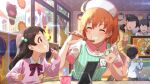  1boy 4girls ahoge brown_hair card_commentary child closed_eyes commentary_request day game_asset grin hat holding holding_toothbrush idolmaster idolmaster_million_live! idolmaster_million_live!_theater_days indoors kindergarten long_hair looking_at_another multiple_girls nurse_cap official_art orange_hair short_hair short_sleeves smile third-party_source toothbrush yabuki_kana 