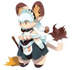  2017 anthro apron braided_hair clothing dress felid female fur hair holding_broom koki maid_uniform mammal open_mouth short_stack simple_background solo soloo standing tan_body tan_fur thick_thighs uniform white_background white_hair 