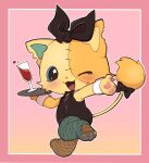  1girl :3 :d ;d alcohol alternate_costume anannin animal_ears animal_feet animal_hands beatcats black_bow black_bowtie black_leotard black_pantyhose blue_eyes blush border bow bowtie cat_ears cat_girl cat_tail chibikemo commentary cup drinking_glass fishnet_pantyhose fishnets flat_chest full_body furry furry_female gradient_background highres holding holding_tray leotard lion_tail looking_at_viewer one_eye_closed open_mouth pantyhose pawpads pink_border playboy_bunny red_wine rico_(beatcats) sanrio see-through_clothes see-through_pantyhose smile solo standing tail tail_bow tail_ornament tray untranslatable_commentary wine wine_glass wrist_cuffs yellow_fur 