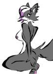 anthro emo_eevee eyeliner feet female fur grey_body grey_fur hair hi_res makeup mascara nipple_piercing nipples percings piercing purple_hair simple_background solo white_background white_body white_fur