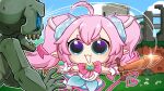  16:9 2026 2_horns 4_fingers 5_fingers ambiguous_gender ambiguous_humanoid attack bangs big_eyes blue_eyes blue_horn blue_sky blush bow_tie brick brick_wall brown_teeth building chibidoki clothed clothed_female clothed_humanoid clothing cloud colored colored_line_art crystal crystal_horn day digital_drawing_(artwork) digital_media_(artwork) dress duo english_description english_text eyebrows eyelashes female female_focus female_humanoid fence fingers furrowed_eyebrows gaelfox glint gloves grass green_body green_skin hair handwear hi_res holding_melee_weapon holding_object holding_sword holding_weapon horn horned_humanoid humanoid humanoid_pointy_ears hytale left-handed light lighting long_hair long_tail looking_at_another melee_weapon motion_lines no_eyebrows noseless not_furry nude_ambiguous nude_humanoid open_mouth open_smile outline outside pigtails pink_bow_tie pink_eyebrows pink_hair pink_tail plant pointy_ears pseudo_horn red_line_art rock shaded sky smile smiling_at_another spade_tail standing straight_arms sword tail tailed_humanoid tan_body tan_skin teeth text tower undead vtuber wall_(structure) weapon white_clothing white_dress white_gloves white_handwear white_mouth white_outline white_ribbon widescreen zombie 