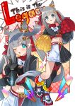  1girl absurdres alternate_costume animal_ears asymmetrical_legwear black_jacket black_overskirt black_pantyhose blue_eyes blunt_bangs blush bow brand_name_imitation breasts camera cheerleader chrono_genesis_(umamusume) commentary_request cropped_jacket grey_hair hair_between_eyes hair_ornament highres holding holding_camera holding_pom_poms horse_ears horse_girl horse_tail jacket long_hair long_sleeves looking_at_viewer midriff navel one_eye_closed open_mouth pantyhose pom_pom_(cheerleading) shoes shorts single_leg_pantyhose small_breasts smile socks sony tail umamusume uneven_legwear white_bow white_shorts white_socks yokoji_(kodai2015) 