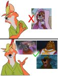 4_fingers anthro bear black_eyebrows black_nose brown_body brown_fur brown_mane bycocket canid canine canis claws closed_smile clothed clothed_female clothed_male clothing countershade_face countershade_fur countershade_neck countershading crown digital_drawing_(artwork) digital_media_(artwork) disney drakeposting eyebrows eyelashes eyes_closed fangs felid female female_anthro finger_claws fingers flat_colors fox fur green_bycocket green_clothing green_hat green_headwear green_shirt green_topwear green_tunic grey_body grey_fur group hat hat_feather headdress headgear headwear hewge hi_res humanoid_hands king king_richard lion little_john loose_feather maid_marian male male_anthro mammal mane meme mouth_closed multicolored_body multicolored_fur open_mouth open_smile orange_body orange_fur pantherine pink_tongue red_fox robin_hood robin_hood_(disney) royalty sheriff_of_nottingham shirt simple_background smile teeth tongue topwear true_fox tunic two_panel_image white_background white_body white_countershading white_fur wimple wolf