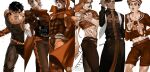  6+boys abs backpack bag birthmark black_hair brown_theme buzz_cut cape cassock collared_cape commentary_request corset cross cross_print diavolo dio_brando dixie_cup_hat ear_birthmark emg_(christain) enrico_pucci fishnet_top fishnets gloves hat higashikata_josuke_(jojolion) high_collar jacket joestar_birthmark jojo_no_kimyou_na_bouken jojo_pose jojolion jonathan_joestar long_hair makeup male_focus midriff military_hat multiple_boys muscular muscular_male official_alternate_costume pants phantom_blood popped_collar priest sailor sailor_collar sailor_hat scarf shirt short_hair shorts sideburns stardust_crusaders stone_ocean suspenders sweater tattoo tight_clothes tight_shirt torn_clothes torn_sweater transformation vento_aureo very_short_hair 