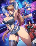  1boy 2girls ass black_lips blonde_hair blue_hair breasts cleavage deadpool deadpool_(series) felox08 fur_gloves highres huge_breasts leotard long_hair magik's_crown magik_(infernal_idol)_(x-men) magik_(x-men) marvel marvel_rivals mask multicolored_hair multiple_girls official_alternate_costume official_alternate_hair_color official_alternate_hairstyle pink_streaks psylocke psylocke_(psychedelic_pulse) single_thighhigh streaked_hair sunglasses superhero_costume thighhighs thighs very_long_hair x-men 