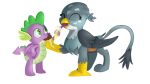  16:9 avian dessert dragon duo eating female food friendship_is_magic gabby_(mlp) gryphon hasbro hi_res ice_cream jbond male male/female my_little_pony mythological_avian mythology simple_background spike_(mlp) white_background widescreen 