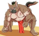  2021 anthro asakura_kento asian_clothing belly brown_body brown_fur canid canine canis clothing domestic_dog east_asian_clothing fundoshi fur hi_res humanoid_hands japanese_clothing kemono male mammal moobs nipples overweight overweight_anthro overweight_male scar solo sumo tokyo_afterschool_summoners underwear video_games yasuyori 