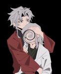  1boy 1girl black_robe brother_and_sister brown_eyes censored censored_identity character_request hand_on_another's_head highres hug long_hair long_sidelocks looking_to_the_side nicayuko omniscient_reader's_viewpoint red_robe robe siblings sidelocks swirl upper_body white_hair white_robe wide_sleeves worried yeom_paekho 