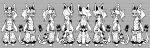 absurd_res anthro big_ears bottomwear clothing dragon feet front_view hair hi_res hindpaw hybrid kusanagi_(blargen69) long_hair male mask model_sheet monochrome multiple_angles mythological_creature mythological_scalie mythology oversized_bottomwear oversized_clothing oversized_pants pants paws ponytail rear_view reference_image remight scalie shirtless side_view small_waist solo tail turnaround yokai_love_you!