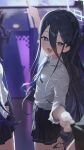  1other 2girls absurdres aqua_halo aris_(blue_archive) black_hair blue_archive blue_eyes blue_necktie chinese_commentary commentary_request hair_between_eyes halo highres long_hair long_hair_between_eyes looking_at_viewer multiple_girls necktie open_mouth pov re_naya rectangular_halo shirt smile white_shirt yuuka_(blue_archive) 