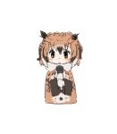  1girl :o blush_stickers commentary_request cropped_torso deformed dot_nose eurasian_eagle_owl_(kemono_friends) gloves hair_between_eyes hands_up holding holding_microphone kemono_friends long_sleeves looking_at_viewer microphone nendo23 parted_lips short_hair solo straight-on transparent_background upper_body white_gloves 