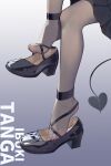  1girl absurdres ankleband black_ankleband black_pantyhose black_shoes black_tail block_heels blue_archive character_name chinese_commentary commentary_request demon_tail high_heels highres ibuki_(blue_archive) ibuki_(dress)_(blue_archive) lower_body official_alternate_costume painterliuhao pantyhose partial_commentary shoe_dangle shoes solo tail 