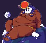  2017 animal_head animal_humanoid anthro avian beak bird boot_(artist) brown_body brown_skin chubby_cheeks clothing deity earth earth_(planet) egyptian_mythology falcon falconid fat_arms fat_legs for_a_head headgear headwear humanoid island jewelry landscape_dwarfing love_handles male middle_eastern_mythology moobs moon morbidly_obese morbidly_obese_anthro morbidly_obese_humanoid mythology navel obese obese_anthro obese_humanoid overweight overweight_anthro overweight_humanoid planet planet_dwarfing ra sea sitting smile solo space water white_feather wide_hips 