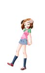  1girl :d ^_^ animal_ears arms_behind_back black_socks blue_skirt bob_cut brown_hair camisole closed_eyes dog_ears extra_ears flat_chest floppy_ears full_body game_asset hair_ornament hairclip highres large_variant_set layered_clothes leaning_back mahotama maki_daikichi miniskirt official_art open_mouth pencil_skirt pink_camisole red_shoes sakuragi_chisa shirt shoes short_hair short_sleeves side_slit simple_background skirt smile socks standing standing_on_one_leg swept_bangs t-shirt third-party_source transparent_background variant_set visual_novel_cg 