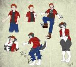  anthro blue_eyes border_collie canid canine canis clothing collie domestic_dog eyewear fayv flannel_shirt glasses hair herding_dog human humanoid jaxxy_fur male mammal modesty pastoral_dog red_hair sheepdog solo tail_covering_crotch torn_clothing transformation transformation_sequence 