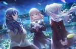  3girls :d aqua_eyes bench blonde_hair blue_eyes blue_hair blue_petals brown_dress cowboy_shot crossed_bangs dress dutch_angle facing_another falling_petals flower game_asset gradient_hair hair_ornament half_updo hands_on_own_chest hasu_no_sanrenka hasu_no_sora_school_uniform highres hinoshita_kaho long_hair long_sleeves looking_at_another love_live! love_live!_hasu_no_sora_jogakuin_school_idol_club medium_dress medium_hair multicolored_hair multiple_girls murano_sayaka neckerchief night non-web_source official_art on_rooftop open_mouth orange_hair osawa_rurino outdoors own_hands_together petals pink_flower pink_petals pleated_dress rabbit_hair_ornament red_neckerchief rooftop sailor_collar sailor_dress school_rooftop school_uniform self-datamine sky smile star_(sky) starry_sky teeth twintails two_side_up upper_teeth_only virtual_youtuber white_sailor_collar winter_uniform yellow_flower yellow_petals 