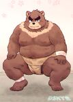  2021 anthro belly black_nose brown_body brown_fur fur humanoid_hands kemono male mammal moobs nipples overweight overweight_anthro overweight_male solo sumo ursid yakiniku 