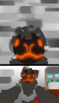  4:7 absurd_res anthro black_body black_fur close-up colored comic confusion cybernetics cyborg cyrillic_text digital_drawing_(artwork) digital_media_(artwork) front_view fur glitch head_tuft hi_res humanoid invalid_tag machine male motion_blur nearax nearax(artist) neck_tuft protogen question_mark russian_text solo text tuft window 