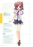  1girl :d character_name character_profile fang full_body hair_ornament hairclip hattori_aya highres koiiro_soramoyou lucie open_mouth pink_hair pink_ribbon red_eyes ribbon school_uniform shoes short_hair smile solo standing 