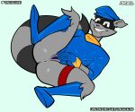  absurd_res anthro anus butt canid canine clothed clothing crossgender digital_media_(artwork) female genitals hi_res legwear looking_at_viewer mammal procyonid pussy raccoon rubber simple_background sly_cooper sly_cooper_(series) smiling_at_viewer solo sony_corporation sony_interactive_entertainment spaca sucker_punch_productions video_games 