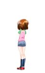  1girl animal_ears ass black_socks blue_skirt bob_cut brown_hair camisole dog_ears extra_ears flat_chest floppy_ears from_behind full_body game_asset hair_ornament hairclip highres large_variant_set layered_clothes mahotama maki_daikichi miniskirt official_art pencil_skirt pink_camisole red_shoes sakuragi_chisa shirt shoes short_hair short_sleeves side_slit simple_background skirt socks standing swept_bangs t-shirt third-party_source transparent_background variant_set visual_novel_cg 