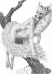  absurd_res anthro branch canid canine dimasbka ears_up female fox hair hi_res laid_down long_tail mammal nude on_branch short_hair solo tail 