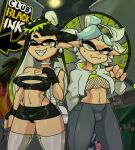  2024 5tflldartist5 animal_humanoid aquatic aquatic_humanoid black_bottomwear black_clothing black_gloves black_hair black_handwear black_skirt black_thong black_topwear black_underwear bottomwear breasts callie_(splatoon) camel_toe cephalopod cephalopod_humanoid choker clothed clothing cross_pupils dipstick_hair ear_piercing eyelashes female fingerless_gloves gloves green_hair grey_bottomwear grey_clothing grey_hair grey_pants hair hand_on_chest handwear hi_res holding_object holding_umbrella humanoid humanoid_pointy_ears inkling jewelry legwear long_hair looking_at_viewer marie_(splatoon) mole_under_eye mollusk mollusk_humanoid navel necklace nintendo not_furry one_eye_closed orange_eyes pants piercing pointy_ears pseudo_hair short_hair skirt smile solo splatoon squid_humanoid tan_body tan_skin tentacle_hair tentacles thick_thighs thigh_highs thong topwear umbrella underwear white_clothing white_legwear white_thigh_highs white_topwear wide_hips wink winking_at_viewer 