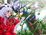  1girl 2000s_(style) :o amagi_nanaha bdsm black_pantyhose blue_eyes blue_hair blush bondage bound bow breasts breasts_out dress dutch_angle elbow_gloves flower frills game_asset gloves grabbed_by_tentacles hairband large_breasts long_hair magical_girl mahou_senshi_(series) mahou_senshi_symphonic_knights medium_breasts nipples non-web_source official_art open_clothes open_mouth open_shirt outdoors panties panties_over_pantyhose panties_under_pantyhose pantyhose plant purple_hair red_flower red_rose rose saitou_natsuki self-datamine shirt short_sleeves solo symphonic_sugar tentacles thigh_gap thorns torn_clothes torn_pantyhose underwear variant_set vines visual_novel_cg white_gloves white_panties 