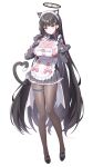  1girl absurdres alternate_costume animal_ear_fluff animal_ears animal_hands apron black_gloves black_hair black_halo black_pantyhose black_shoes black_tail blue_archive bow breasts cat_ears cat_girl cat_tail commentary_request enmaided frilled_apron frilled_hairband frilled_thigh_strap frills gloves hair_behind_ear hairband halo hands_up high_heels highres kemonomimi_mode large_breasts long_hair looking_at_viewer maid maid_apron maid_headdress multicolored_halo pantyhose paw_gloves pink_bow red_eyes red_halo rio_(blue_archive) shoes sideboob simple_background tachi-e tail taiyaki12 thigh_strap two-tone_halo very_long_hair white_apron white_background white_headdress 