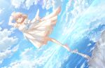  1girl blue_sky closed_mouth cloud criss-cross_straps crossed_bangs day detached_sleeves dress dutch_angle full_body game_asset high_heels highres hikari_no_naka_de_hana_saite hinoshita_kaho holding_own_dress leg_up long_sleeves love_live! love_live!_hasu_no_sora_jogakuin_school_idol_club love_live!_hasu_no_sora_jogakuin_school_idol_club_bloom_garden_party medium_dress medium_hair non-web_source official_art orange_hair outdoors puffy_long_sleeves puffy_sleeves reflection reflective_liquid self-datamine shoes single-shoulder_dress single_bare_shoulder single_detached_sleeve single_sleeve sky smile solo standing standing_on_liquid tiptoes virtual_youtuber white_dress white_shoes 