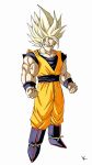 1boy anger_vein biceps blue_boots blue_shirt blue_wrist_cuffs boots dragon_ball dragon_ball_z full_body green_eyes highres kakeru_(dbskakeru) male_focus medium_hair muscular muscular_male orange_pants orange_shirt pants pectorals shirt solo son_goku spiked_hair standing super_saiyan super_saiyan_1 wrist_cuffs 
