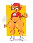  5tflldartist5 absurd_res anthro black_clothing black_nose black_thong black_underwear blue_eyes bottom_heavy bovid caprine cigarette clock clothing eyelashes female footwear fur hair hi_res holding_cigarette holding_object horn lammy_lamb looking_at_viewer mammal navel open_mouth open_smile orange_body orange_fur parappa_the_rapper red_clothing red_hair red_topwear sheep short_hair simple_background smile socks solo sony_corporation sony_interactive_entertainment thick_thighs thong topwear um_jammer_lammy underwear watch white_background white_clothing white_footwear white_horn white_socks wide_hips wristwatch yellow_background 