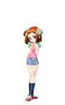  1girl animal_ears black_socks blue_skirt bob_cut brown_eyes brown_hair camisole closed_mouth dog_ears extra_ears flat_chest floppy_ears full_body game_asset hair_ornament hairclip hands_up highres large_variant_set layered_clothes looking_down mahotama maki_daikichi miniskirt official_art own_hands_together pencil_skirt pink_camisole raised_inner_eyebrows red_shoes sakuragi_chisa shirt shoes short_hair short_sleeves side_slit simple_background skirt socks standing swept_bangs t-shirt third-party_source transparent_background variant_set visual_novel_cg 