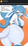  2021 absurd_res amber_eyes anthro anthrofied awintermoose bedroom_eyes big_breasts big_butt blue_body blue_fur blue_hair blue_skin breasts butt curious_cat cute_fangs digital_media_(artwork) eeveelution english_text female fur glaceon hair hi_res long_ears long_hair looking_at_viewer looking_back markings(gloves) markings_(fur) narrowed_eyes nintendo nipples nude open_mouth pok&eacute;mon pok&eacute;mon_(species) ponytail presenting presenting_hindquarters seductive side_boob simple_background smile snowcone_(awintermoose) solo speech_bubble text thick_thighs video_games 
