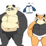  1:1 2021 ailurid anthro asian_clothing belly black_body black_fur clothing duo east_asian_clothing fur giant_panda hyaku_(artist) japanese_clothing kemono male mammal mawashi musclegut orange_body orange_fur overweight overweight_male red_panda sumo ursid white_body white_fur 