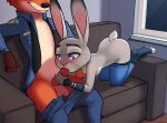  &lt;3 &lt;3_eyes anthro breasts butt canid canine clothed clothed_sex clothing disney duo fellatio female fox furniture genitals half-closed_eyes interspecies judy_hopps kobradraws lagomorph larger_male leporid male male/female mammal narrowed_eyes necktie nick_wilde nipples oral panties pants_down partially_clothed penile penis police police_uniform rabbit sex sitting size_difference smaller_female sofa tongue underwear uniform window zootopia 
