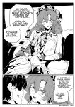  1boy 1girl absurdres blush breasts cantarella_(wuthering_waves) clothing_cutout commentary dress earrings english_text glove_cutout gloves grabbing_another's_breast greyscale groping guided_breast_grab guiding_hand hair_between_eyes harris_hero headdress highres jewelry large_breasts lipstick long_hair looking_at_another makeup male_rover_(wuthering_waves) mark_under_eye monochrome parted_lips rover_(wuthering_waves) shrug_(clothing) smile tacet_mark_(wuthering_waves) twitter_username wuthering_waves 